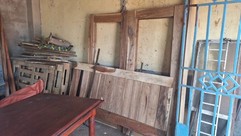 Wooden door frames and panels in progress as part of AGCPI's hands-on skills training program.